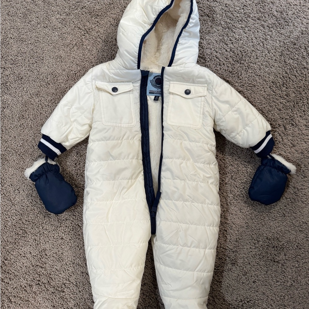 White Quilted Baby Snowsuit with Mittens